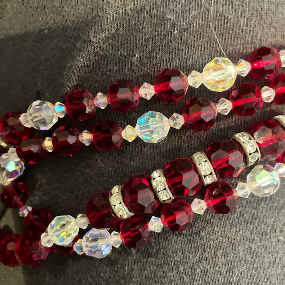 Vintage red clear faceted crystal necklace rhinestones - Picture 2 of 8